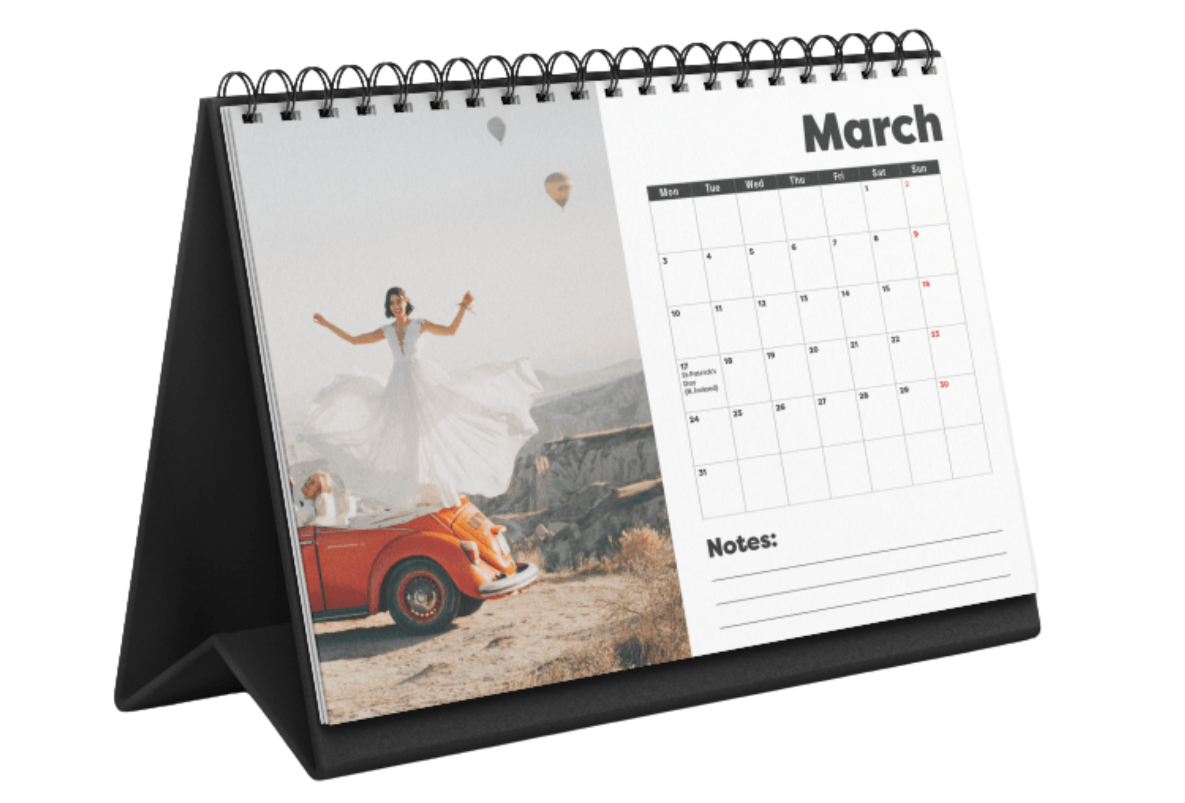 Sample landscape desk calendar created with Kalendaro AI