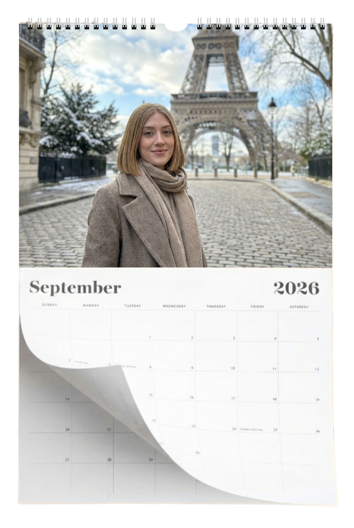 Sample portrait wall calendar created with Kalendaro AI